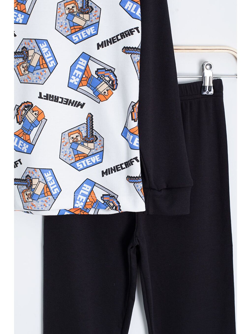 Ekru Çizgi Karakter Baskılı Erkek Çocuk Pijama Takımı 22765-2