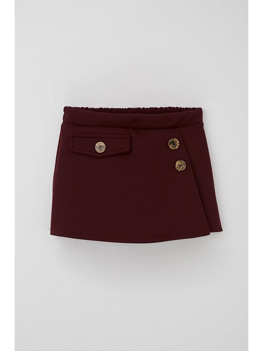 Kız Çocuk Şort Etek Cep Kapağı Detaylı Düğme Aksesuarlı Bordo (6-12 Yaş)