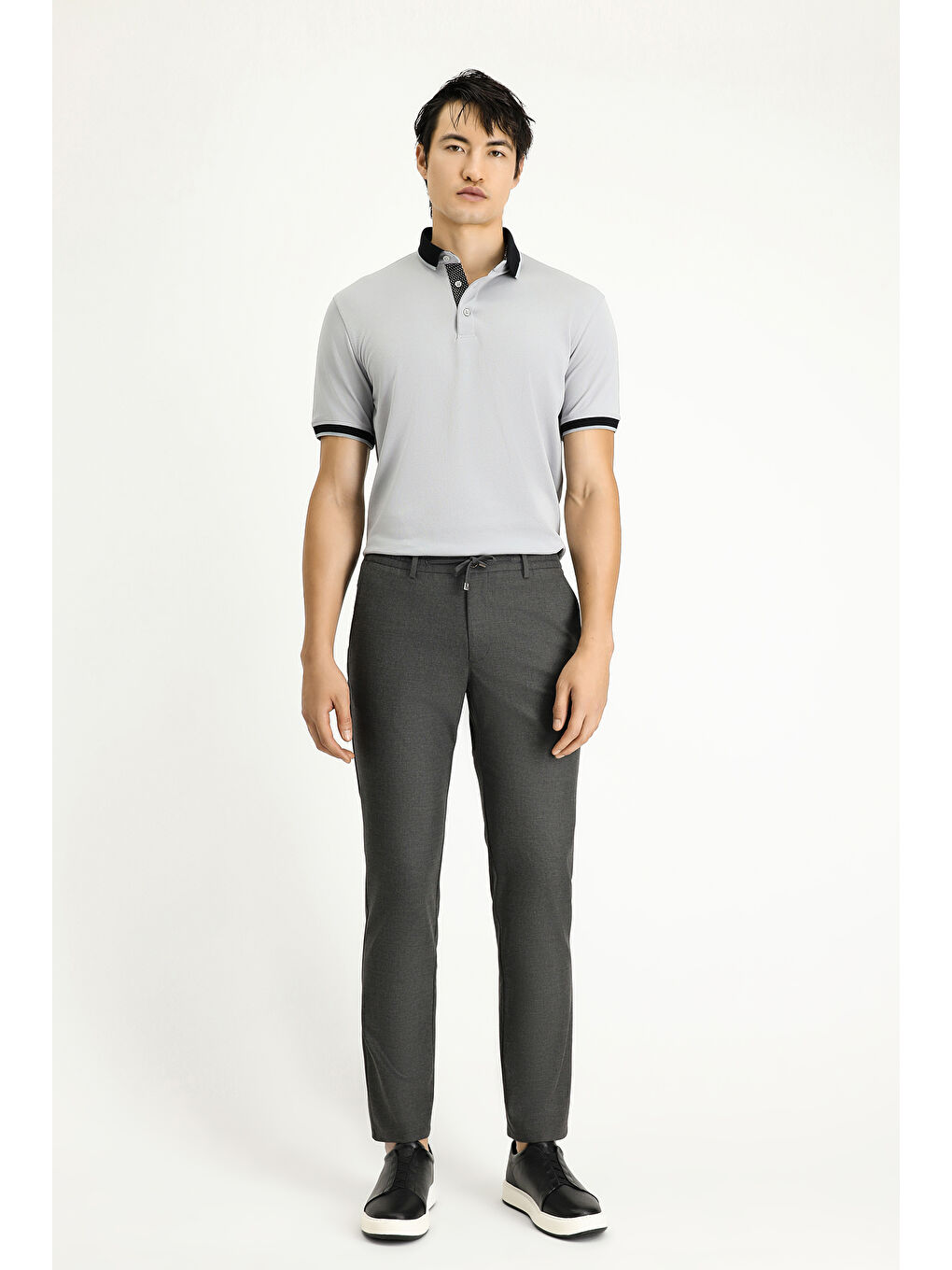 Gri Regular Fit Beli Lastikli İpli Elastanlı Pantolon