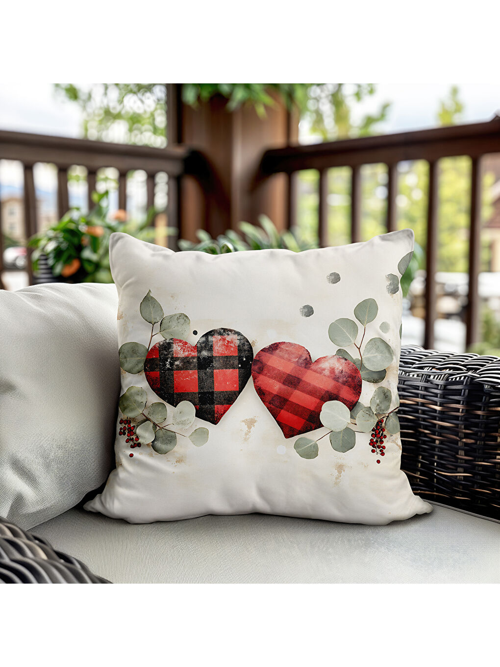 Karışık Sevgililer Günü Özel Kalp Desenli Çift Taraflı Baskılı Kadife Kırlent Kılıfı   43x43 cm