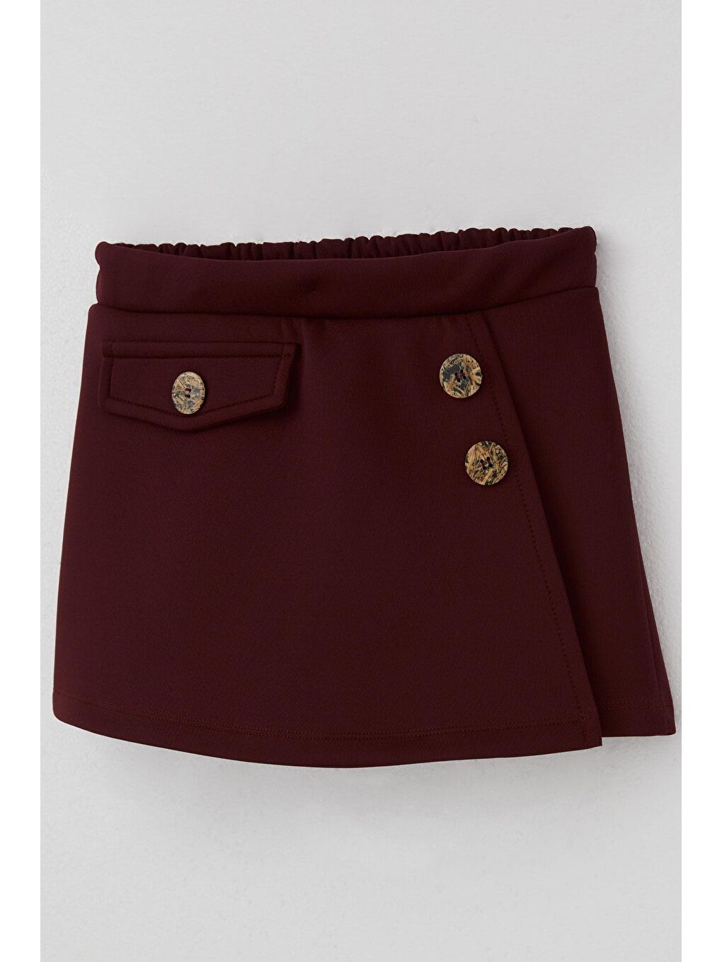 Kız Çocuk Şort Etek Cep Kapağı Detaylı Düğme Aksesuarlı Bordo (6-12 Yaş)-2