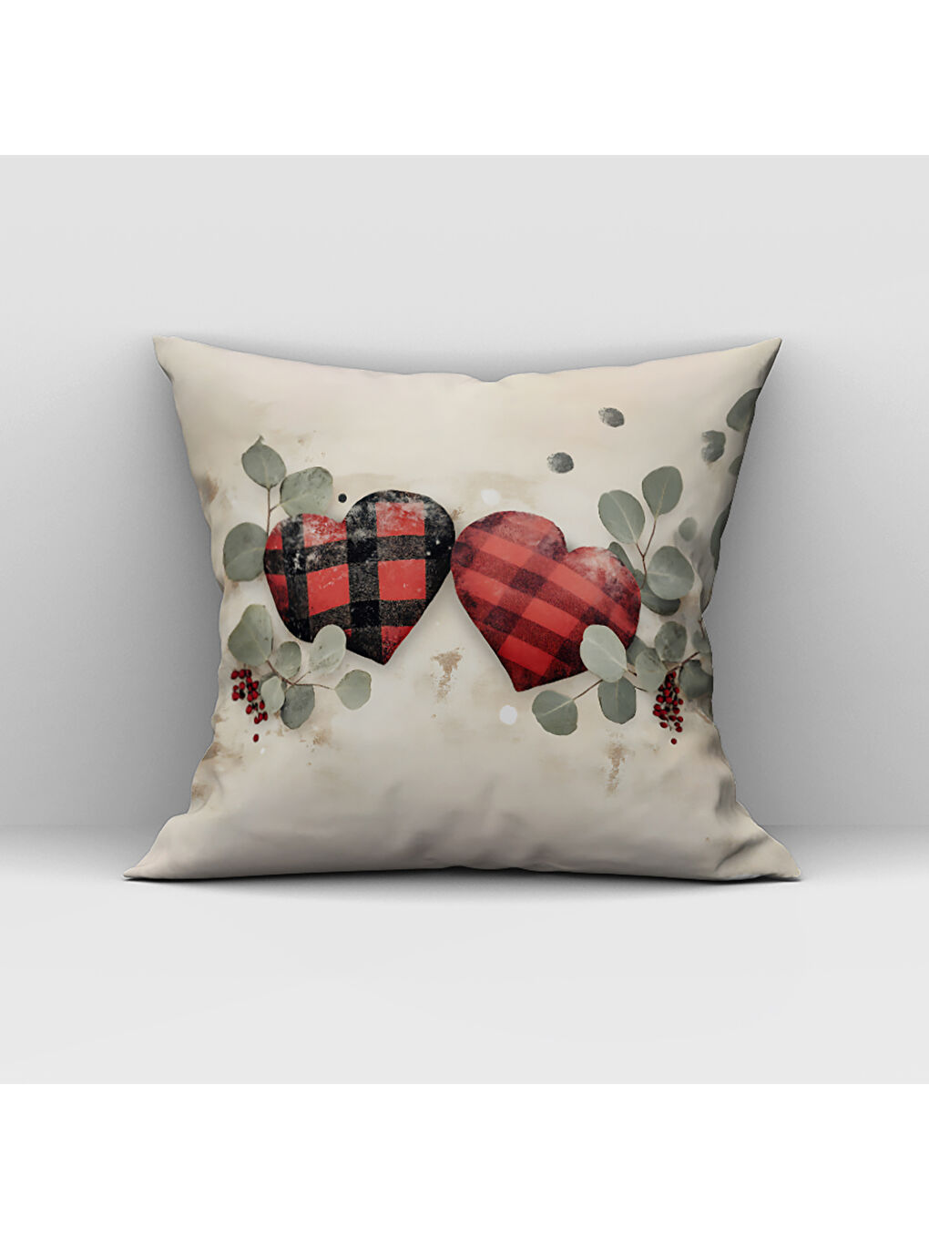 Karışık Sevgililer Günü Özel Kalp Desenli Çift Taraflı Baskılı Kadife Kırlent Kılıfı   43x43 cm-1