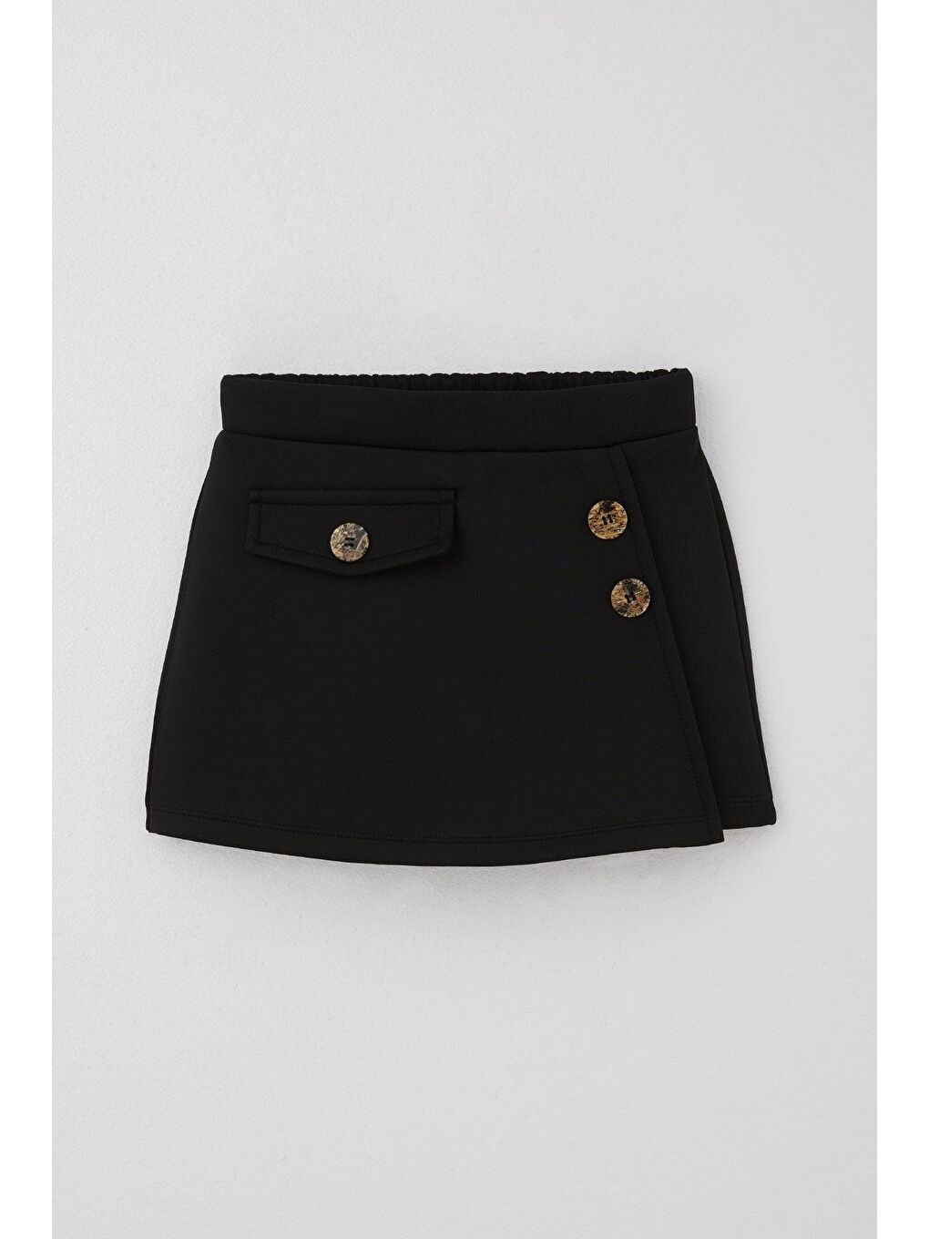Kız Çocuk Şort Etek Cep Kapağı Detaylı Düğme Aksesuarlı Siyah (6-12 Yaş)
