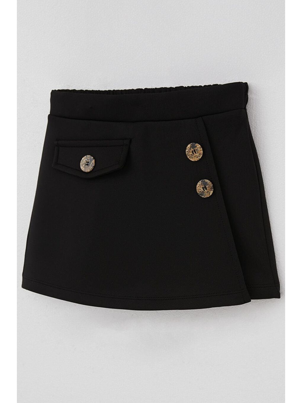 Kız Çocuk Şort Etek Cep Kapağı Detaylı Düğme Aksesuarlı Siyah (6-12 Yaş)-2