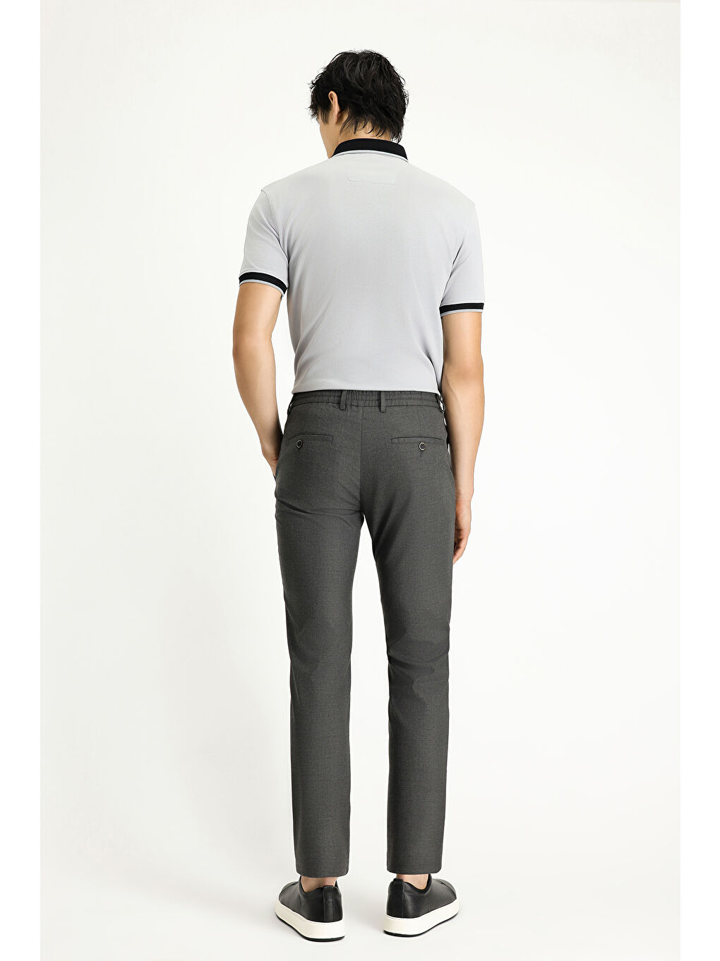 Gri Regular Fit Beli Lastikli İpli Elastanlı Pantolon-3