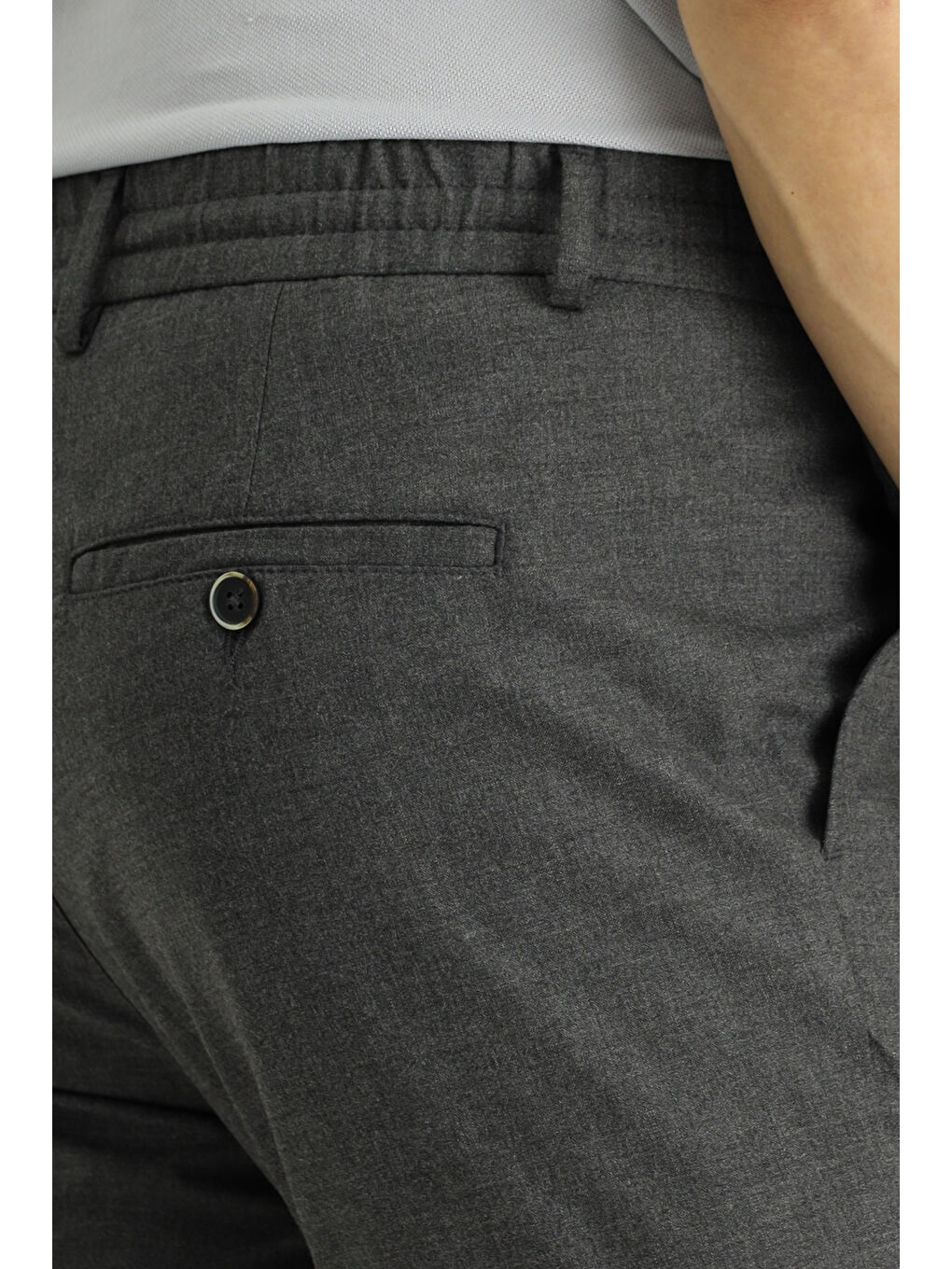 Gri Regular Fit Beli Lastikli İpli Elastanlı Pantolon-4