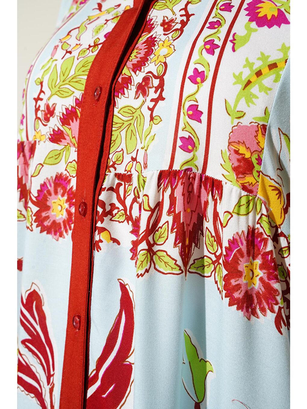 2423 Otantik Desenli Tesettür Elbise - D. Bordo-4