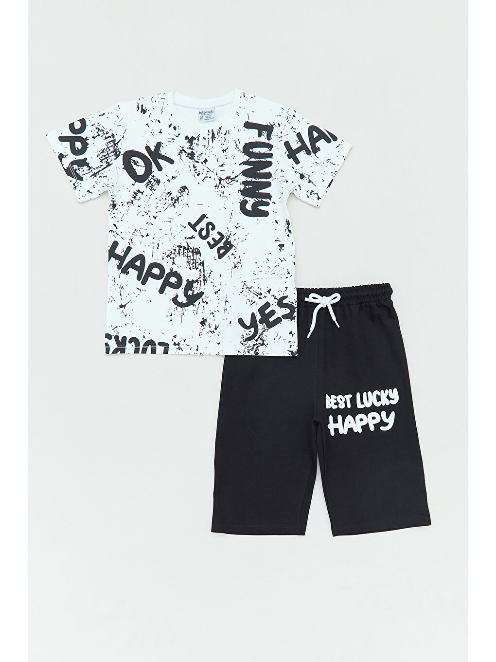 Ekru Yazı Baskılı Erkek Çocuk Şortlu Takım