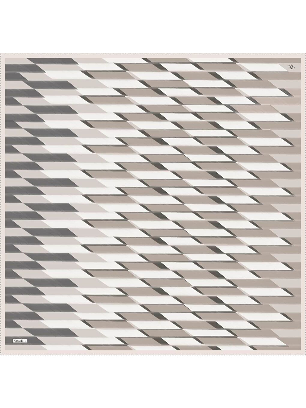 Bej Geometrik Desenli Saf İpek Sura Eşarp 9325 81-3