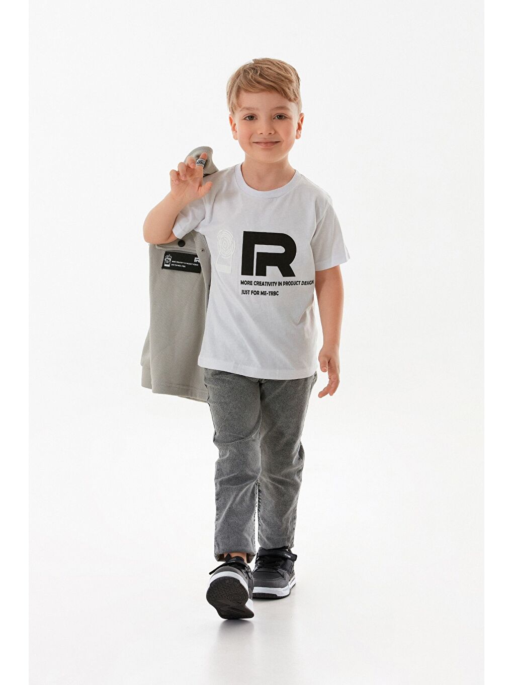 Gri %100 Pamuk Yazı Baskılı Çıtçıtlı 3 Lü Erkek Çocuk Takım-4