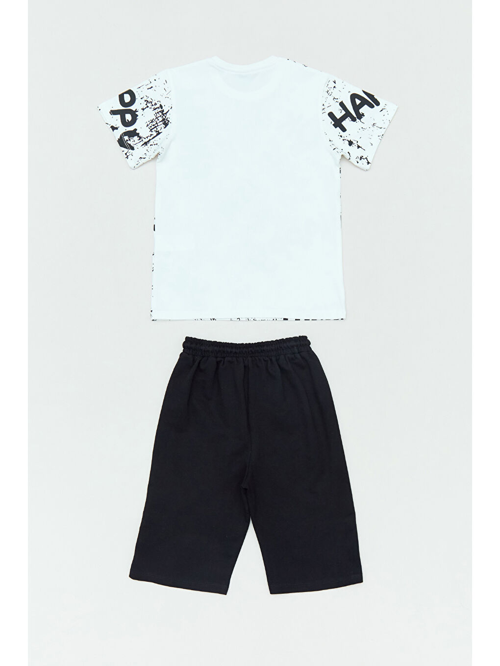 Ekru Yazı Baskılı Erkek Çocuk Şortlu Takım-1