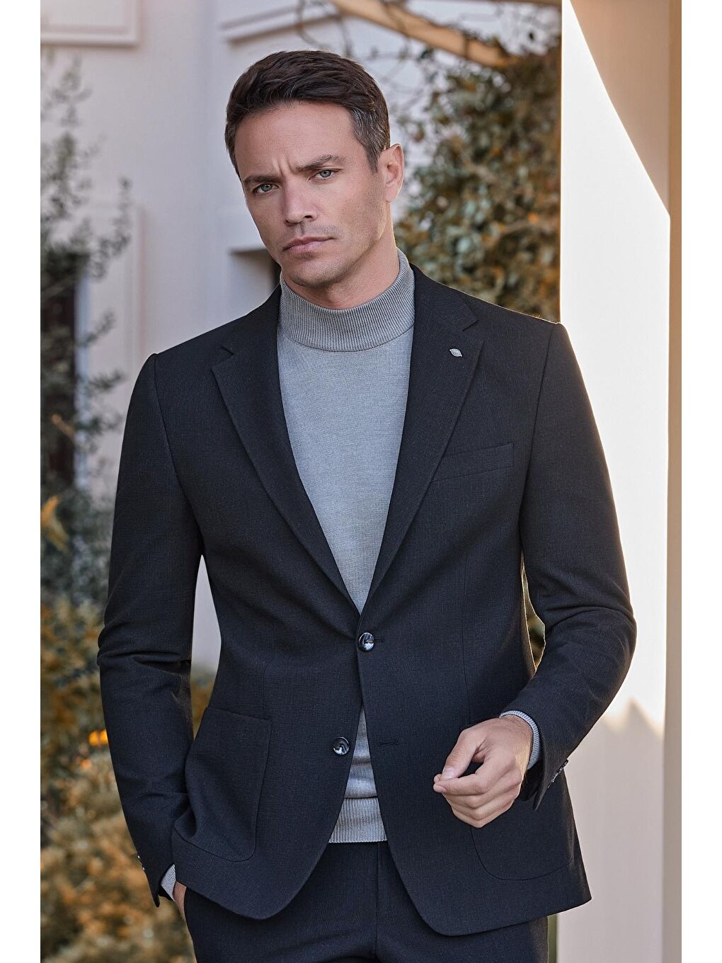 Siyah Desenli Örme Mono Yaka 6 Drop Slim Fit Classic Takım Elbise 1001245174