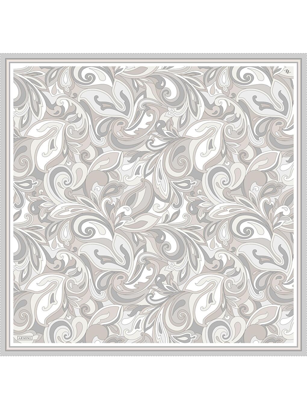 Bej Soyut Desenli Saf İpek Twill Eşarp 9323 82-3