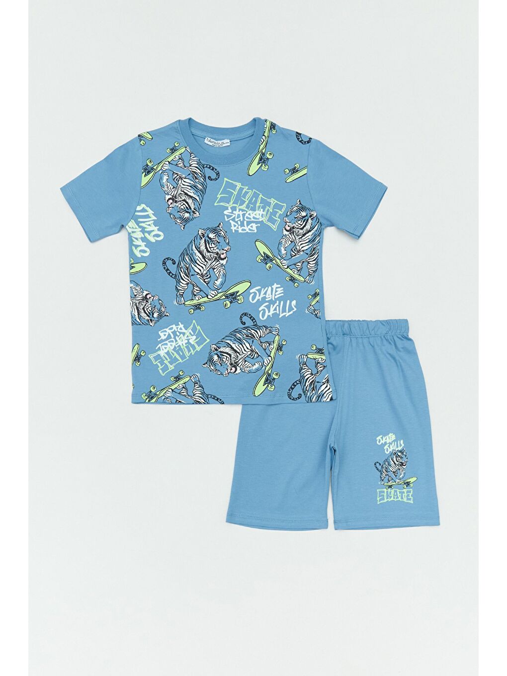 Mavi Kaplan Baskılı Şortlu 2 Li Erkek Çocuk Takım