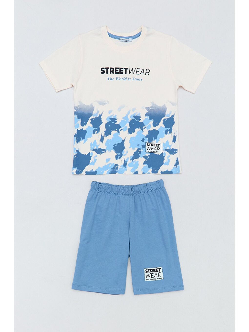 Mavi Street Wear Yazı Baskılı Şortlu 2 Li Erkek Çocuk Takım