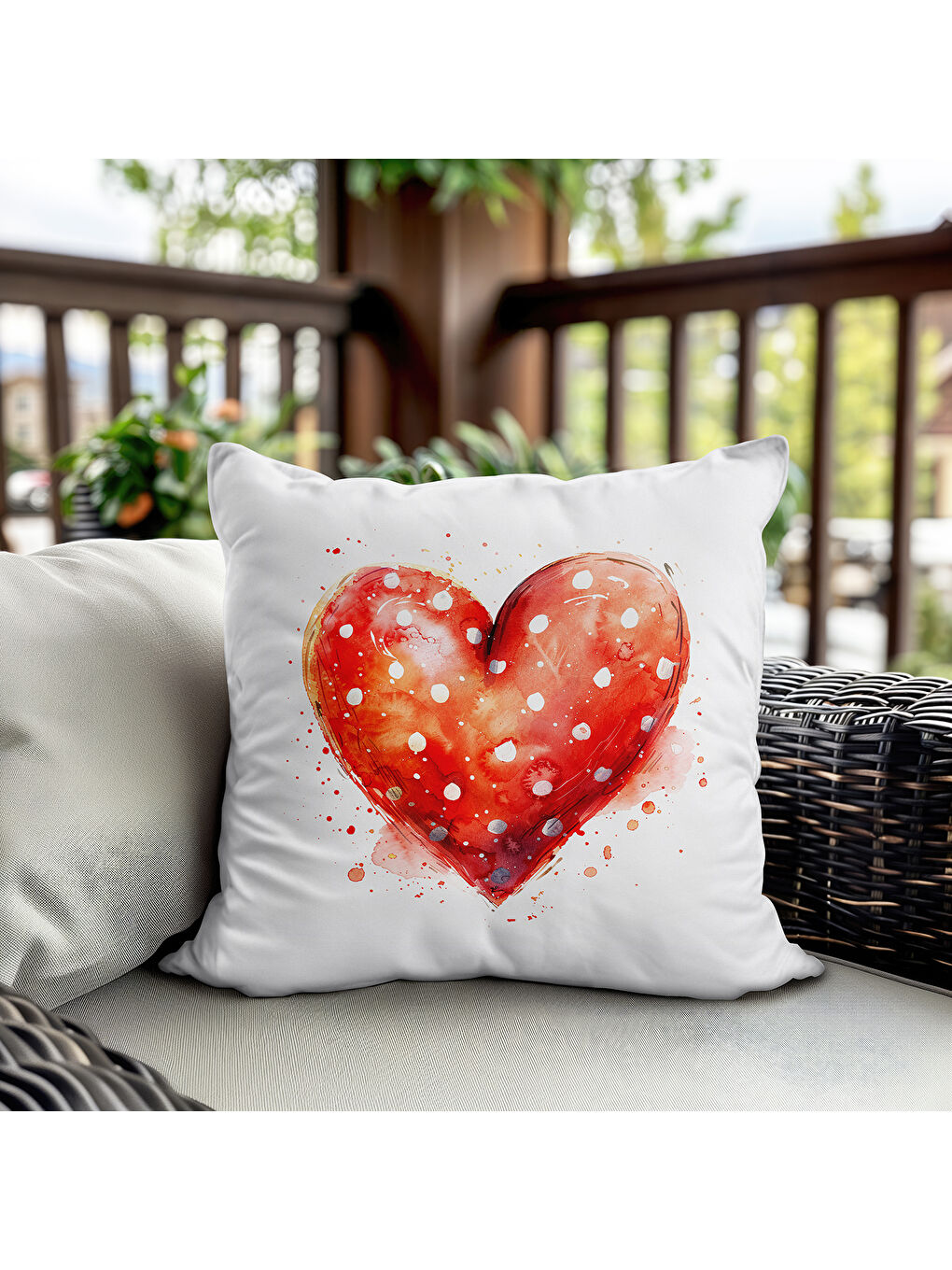 Karışık Sevgililer Günü Özel Kalp Desenli Çift Taraflı Baskılı Kadife Kırlent Kılıfı   43x43 cm