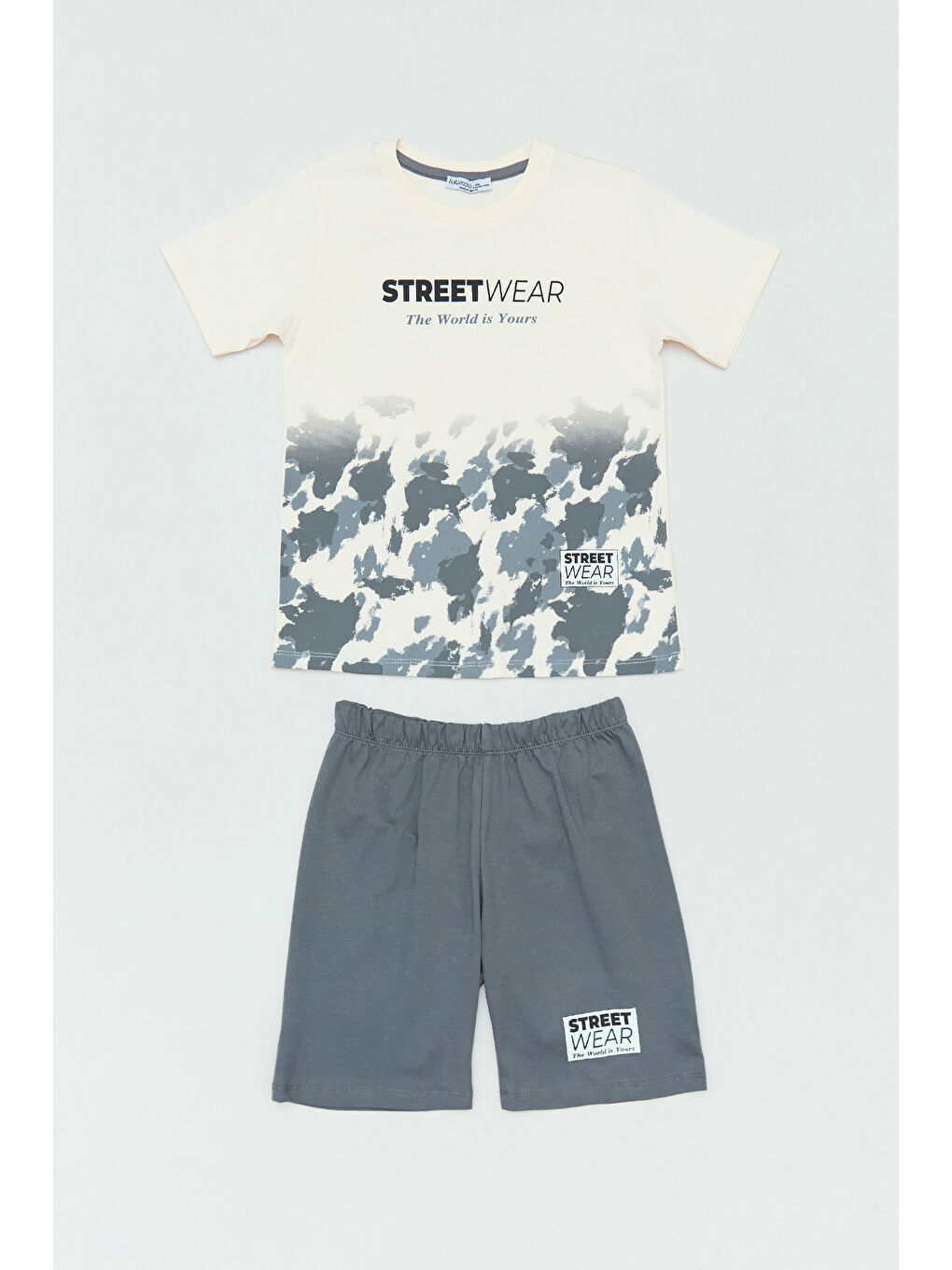 Antrasit Street Wear Yazı Baskılı Şortlu 2 Li Erkek Çocuk Takım