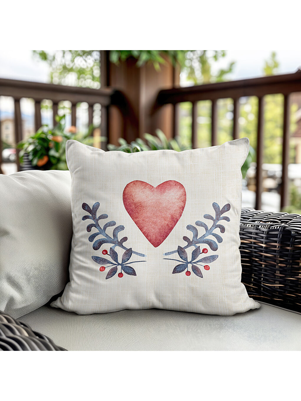 Karışık Sevgililer Günü Özel Kalp Desenli Çift Taraflı Baskılı Kadife Kırlent Kılıfı   43x43 cm