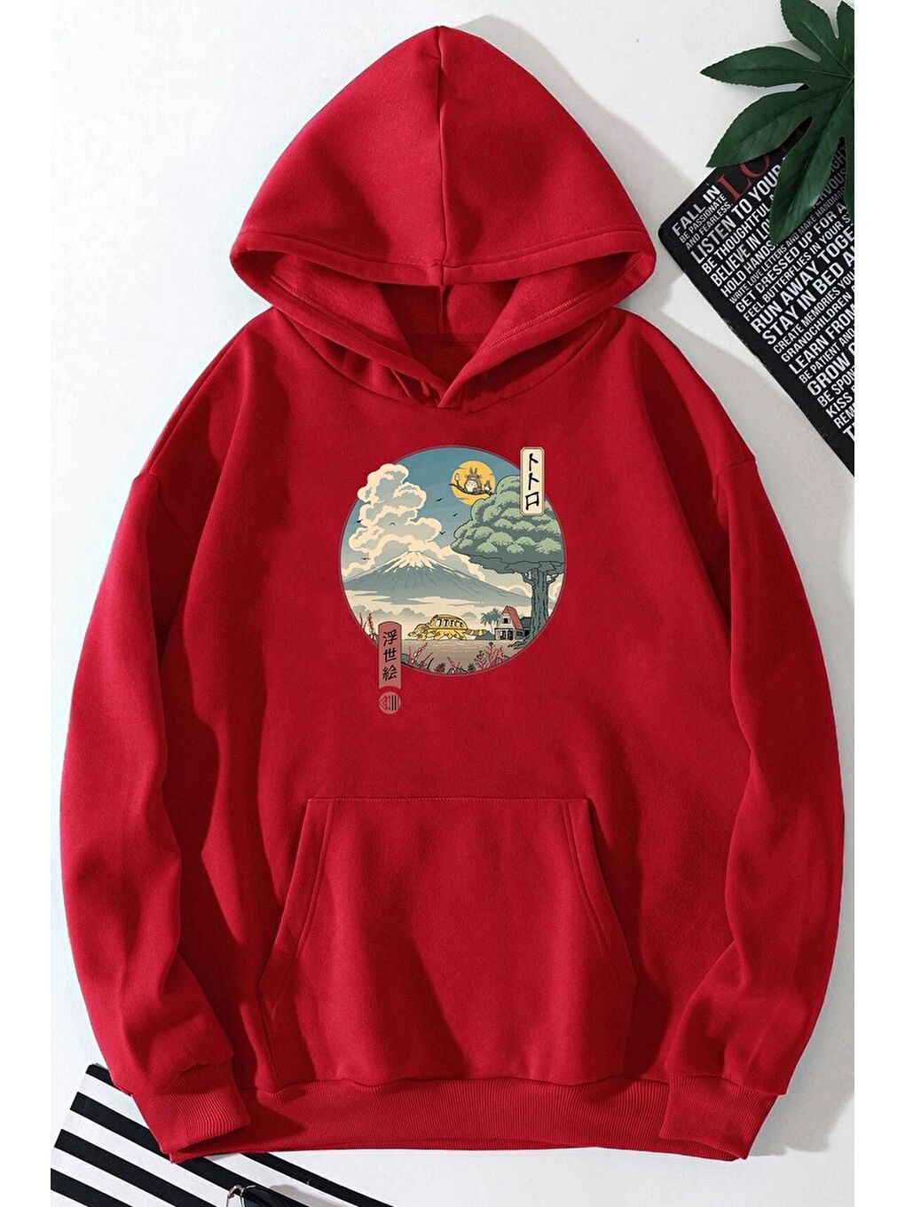 uyguntarz Kırmızı Unisex Neighbor's Ukiyo e Baskılı Sweatshirt