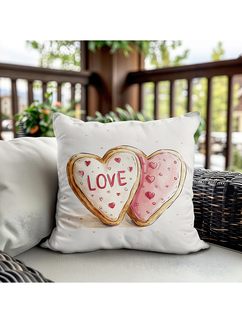 Karışık Sevgililer Günü Özel Love Yazılı Çift Taraflı Baskılı Kadife Kırlent Kılıfı   43x43 cm