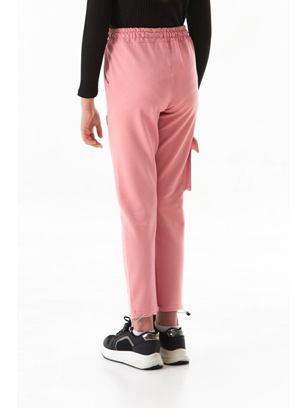 Pembe Beli Lastikli Paçası Stoperli Kargo Cepli Kız Çocuk Eşofman Altı-3