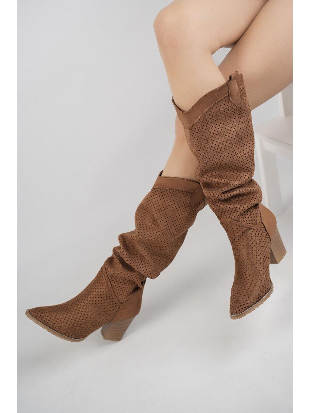 Kahverengi Maryland  Kadın Lazer Kesim Şık Tarz ve Rahat Yazlık Çizme-2