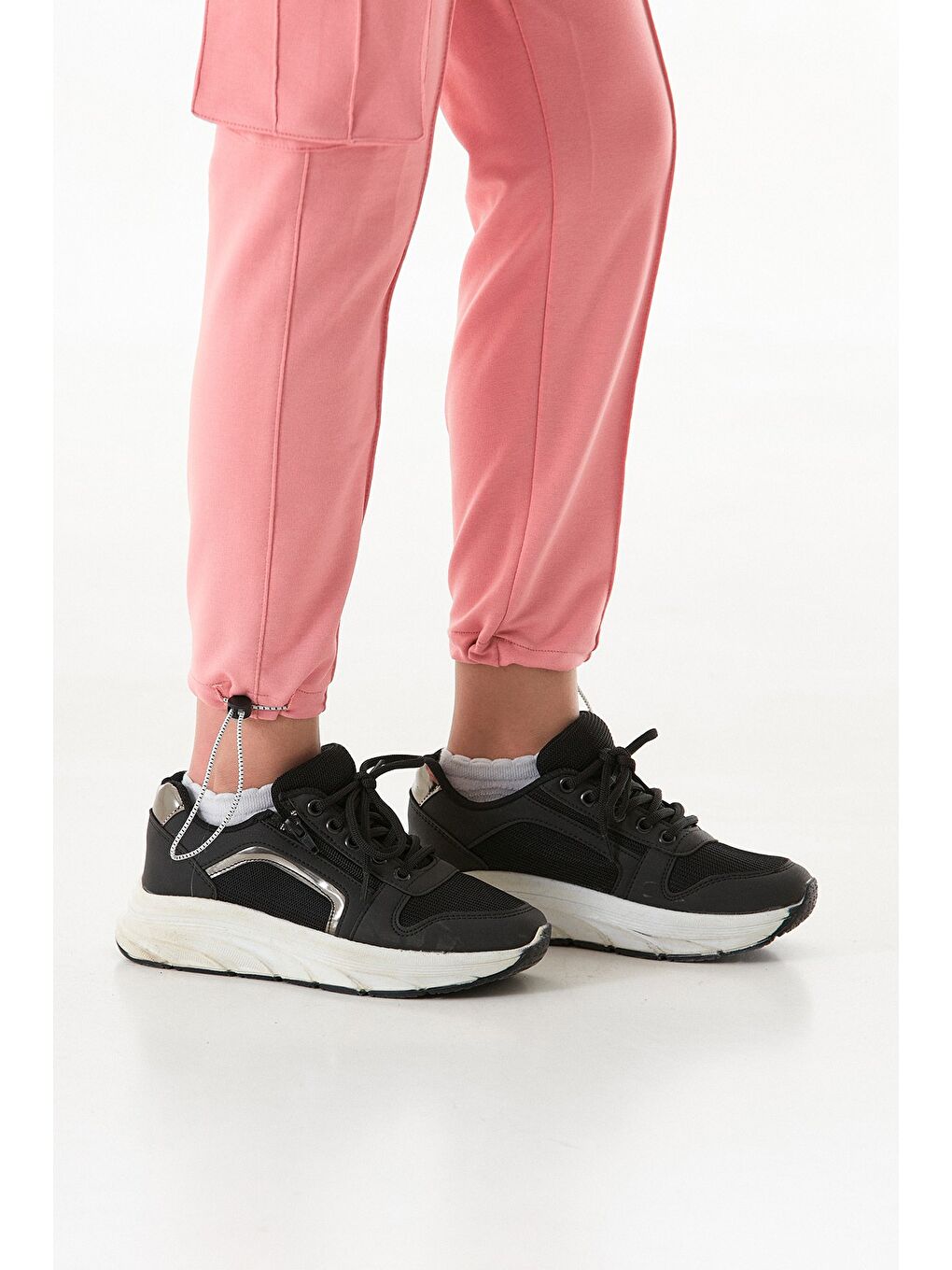 Pembe Beli Lastikli Paçası Stoperli Kargo Cepli Kız Çocuk Eşofman Altı-4