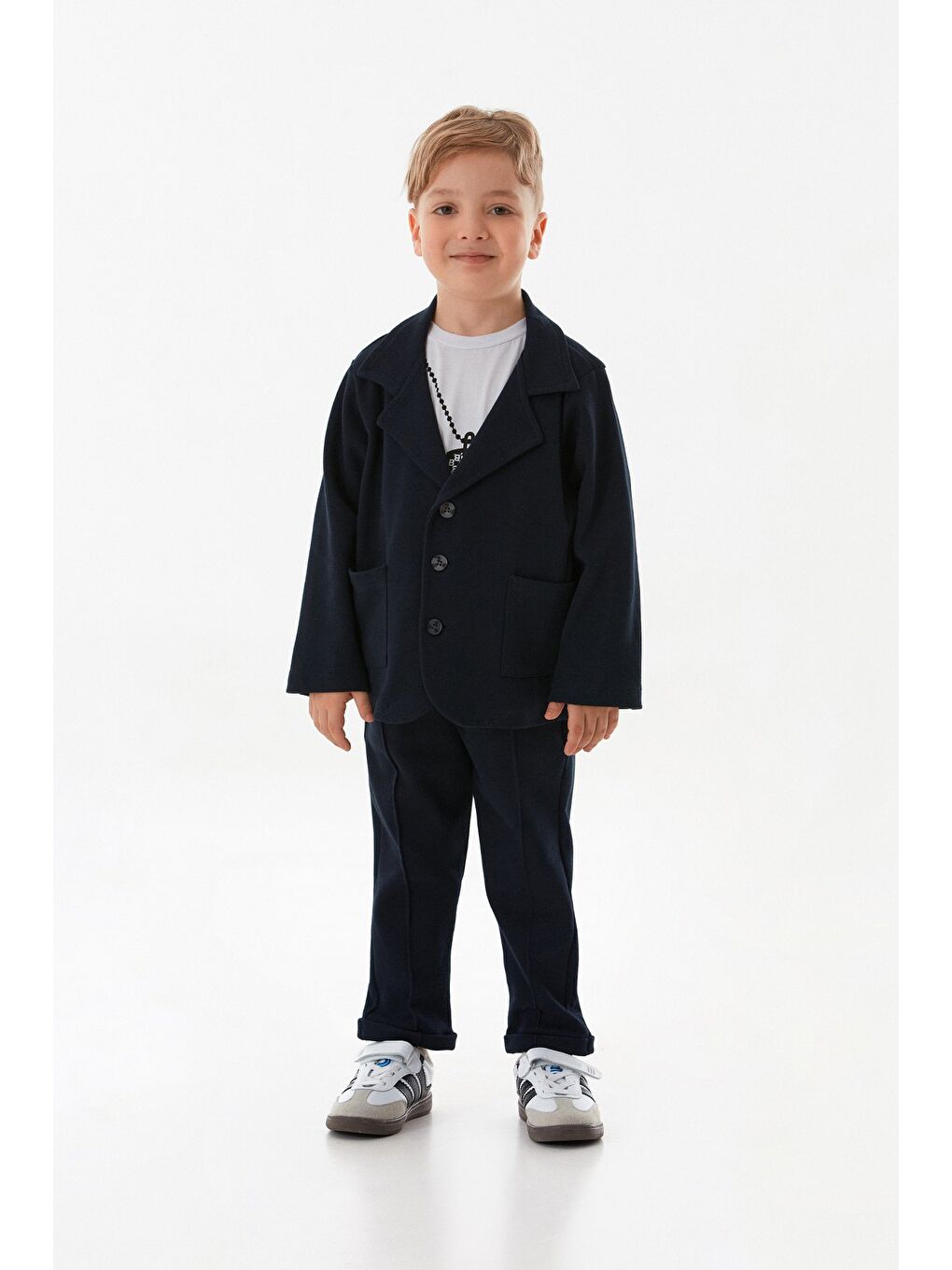 Lacivert Kolye Baskılı 3 Lü Erkek Çocuk Takım