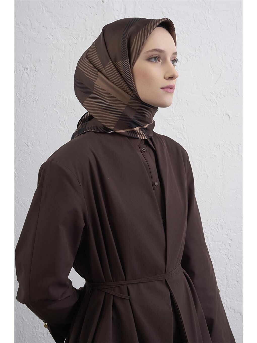 Kahverengi Saf İpek Sura Eşarp 9418D 33