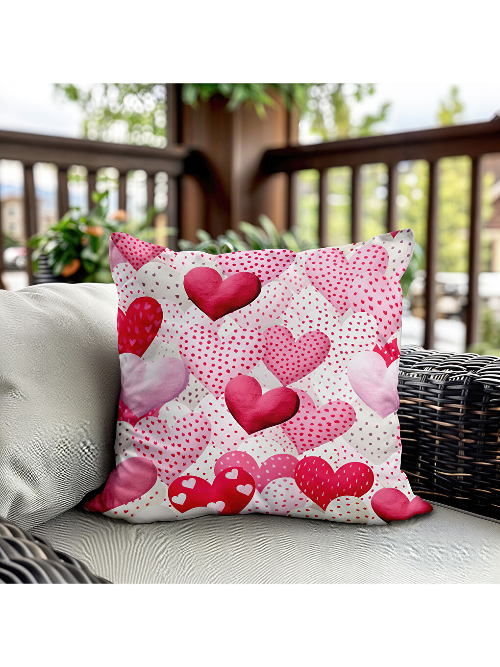 Karışık Sevgililer Günü Özel Kalp Desenli Çift Taraflı Baskılı Kadife Kırlent Kılıfı   43x43 cm