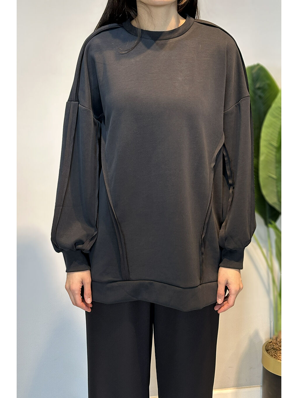 Modal Basic Sweat Kesme Detay Tunik 24334 Siyah-3