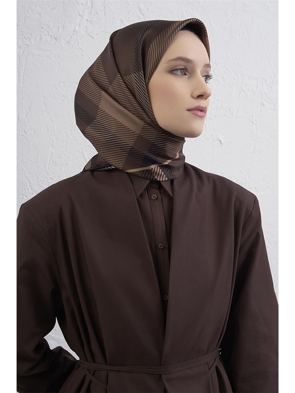 Kahverengi Saf İpek Sura Eşarp 9418D 33-1