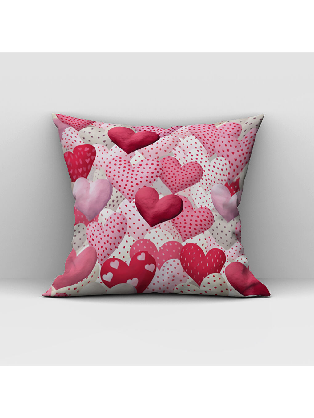 Karışık Sevgililer Günü Özel Kalp Desenli Çift Taraflı Baskılı Kadife Kırlent Kılıfı   43x43 cm-1