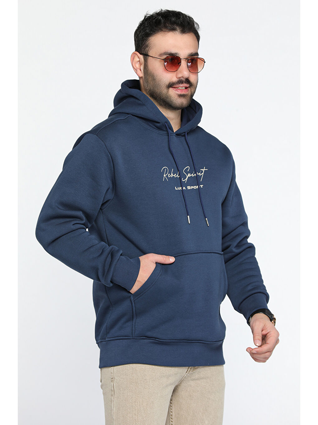 Mishar İtalia Lacivert Üç İplik Şardonlu Kanguru Cepli Erkek Sweatshirt - 1