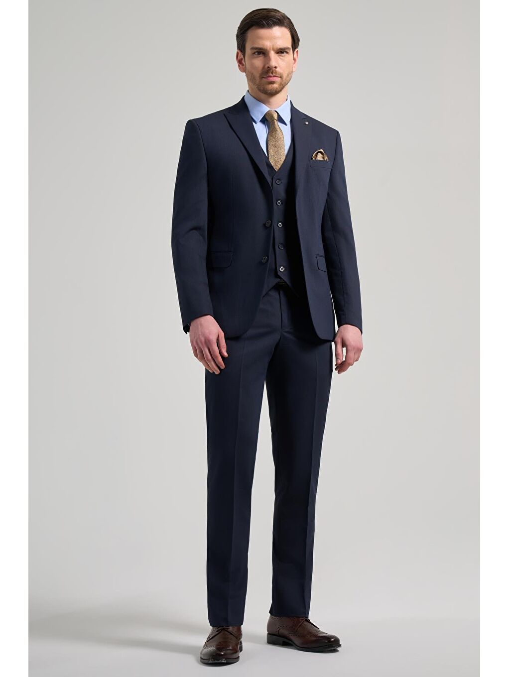 Koyu Lacivert  2 Düğme Classic Esnek Slim Fit Takım Elbise 1001250156