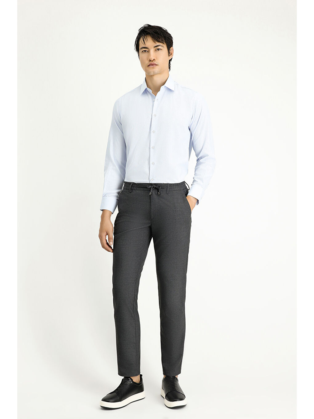 Antrasit Regular Fit Beli Lastikli İpli Elastanlı Pantolon