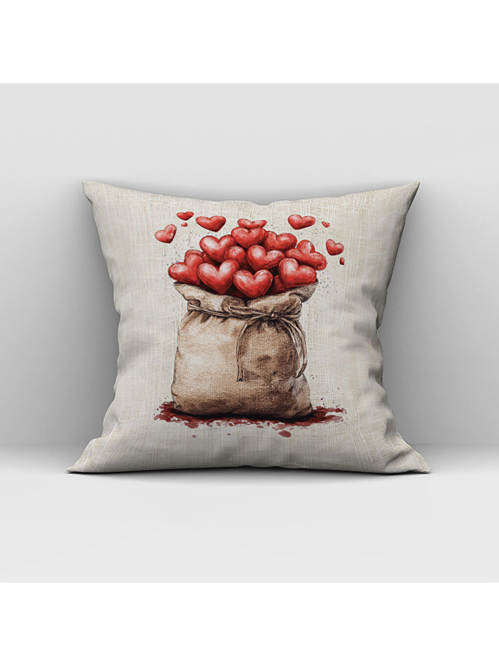 Karışık Sevgililer Günü Özel Kalp Desenli Çift Taraflı Baskılı Kadife Kırlent Kılıfı   43x43 cm-1