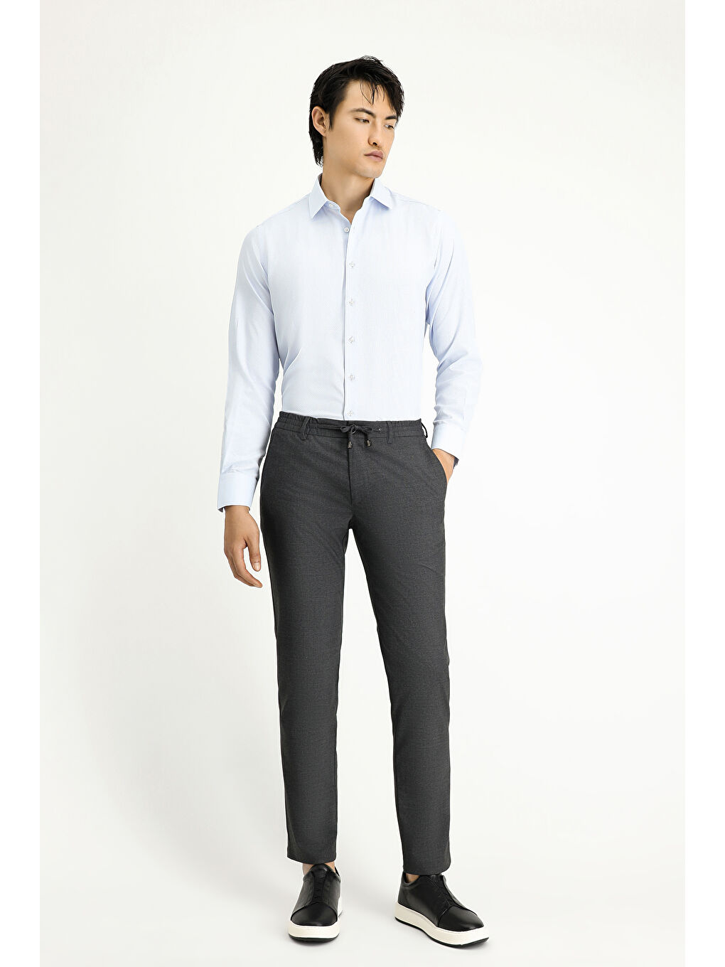 Antrasit Regular Fit Beli Lastikli İpli Elastanlı Pantolon-1