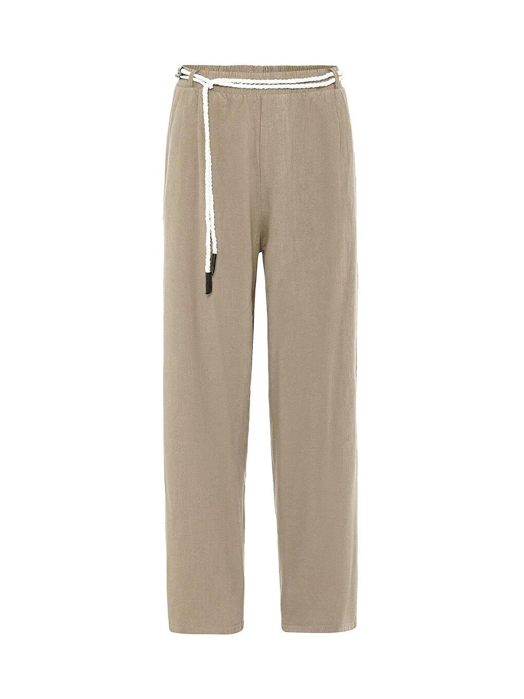 Kemer Detaylı Oversize Keten Erkek Pantolon Haki-1