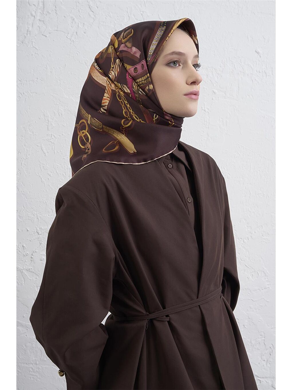 Kahverengi Saf İpek Sura Eşarp 9422D 02-1