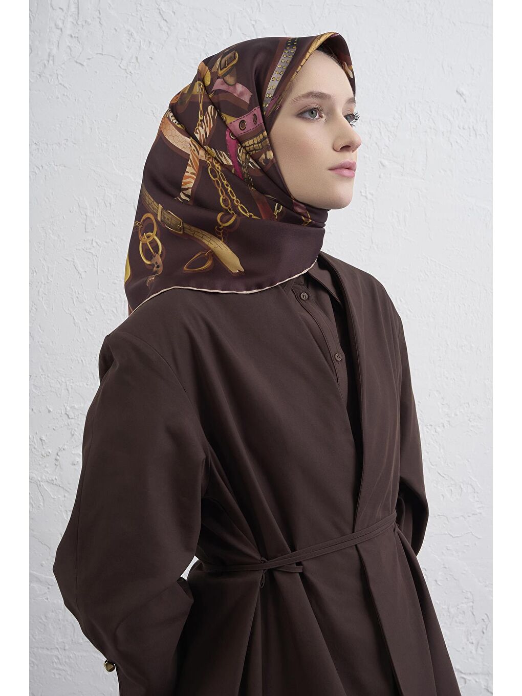 Kahverengi Saf İpek Sura Eşarp 9422D 02-2