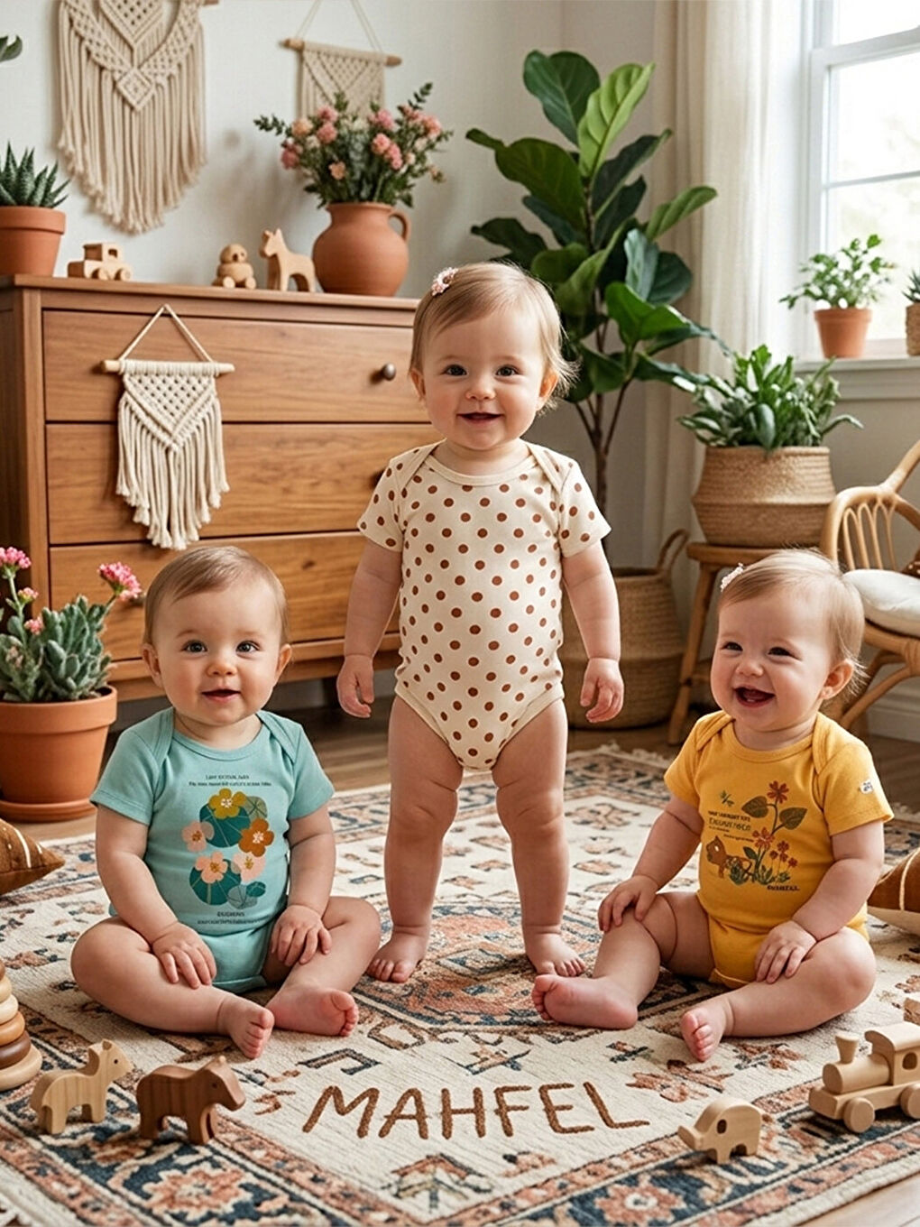 Kahverengi 3'Lü %100 Pamuklu Organik Baskılı Kısa Kollu Çıtçıtlı Bebek Body Zıbın 749-761-1