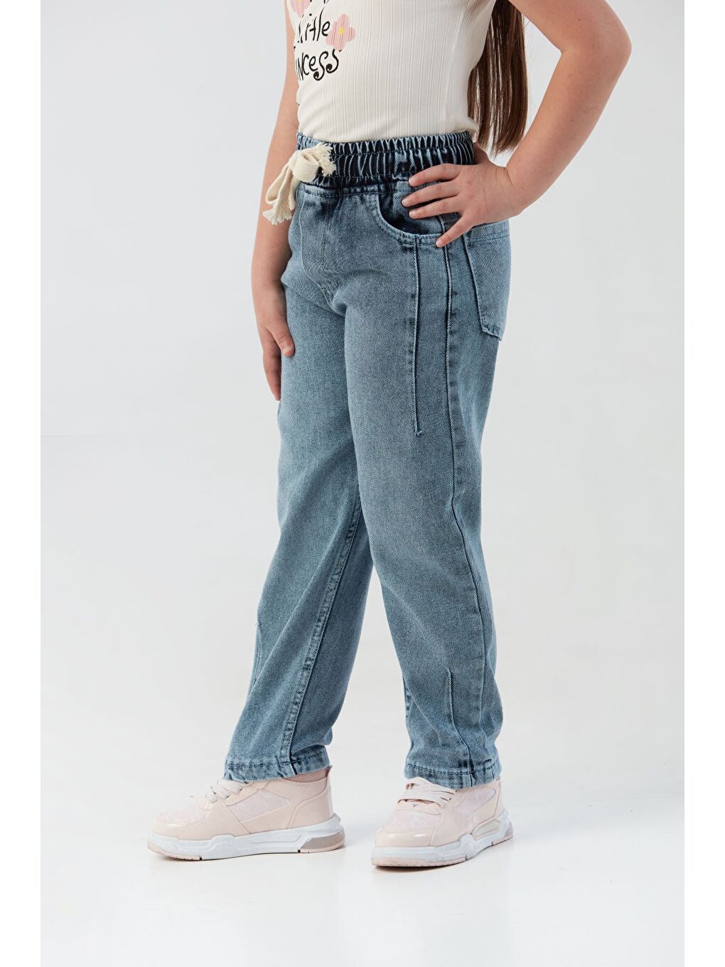 Mavi %100 Pamuk Kız Çocuk Jean Pantolon-1