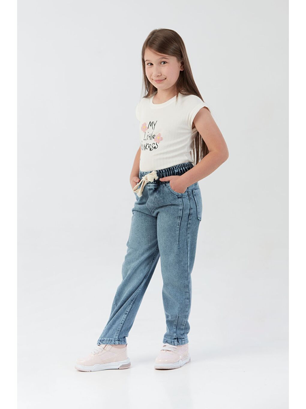 Mavi %100 Pamuk Kız Çocuk Jean Pantolon-2