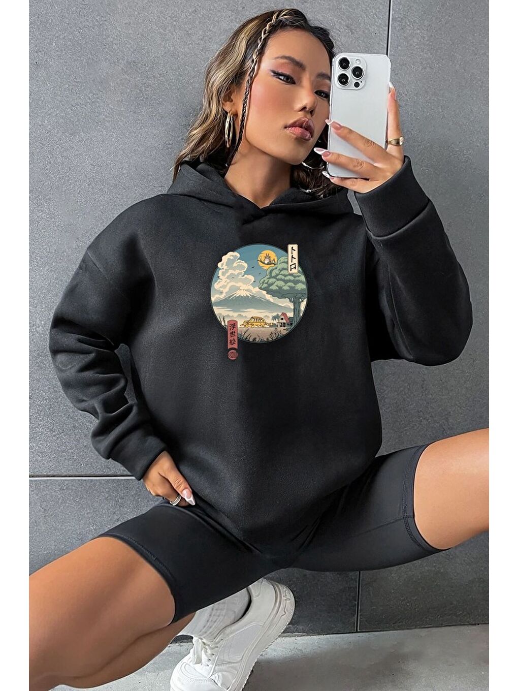 uyguntarz Siyah Unisex Neighbor's Ukiyo e Baskılı Sweatshirt