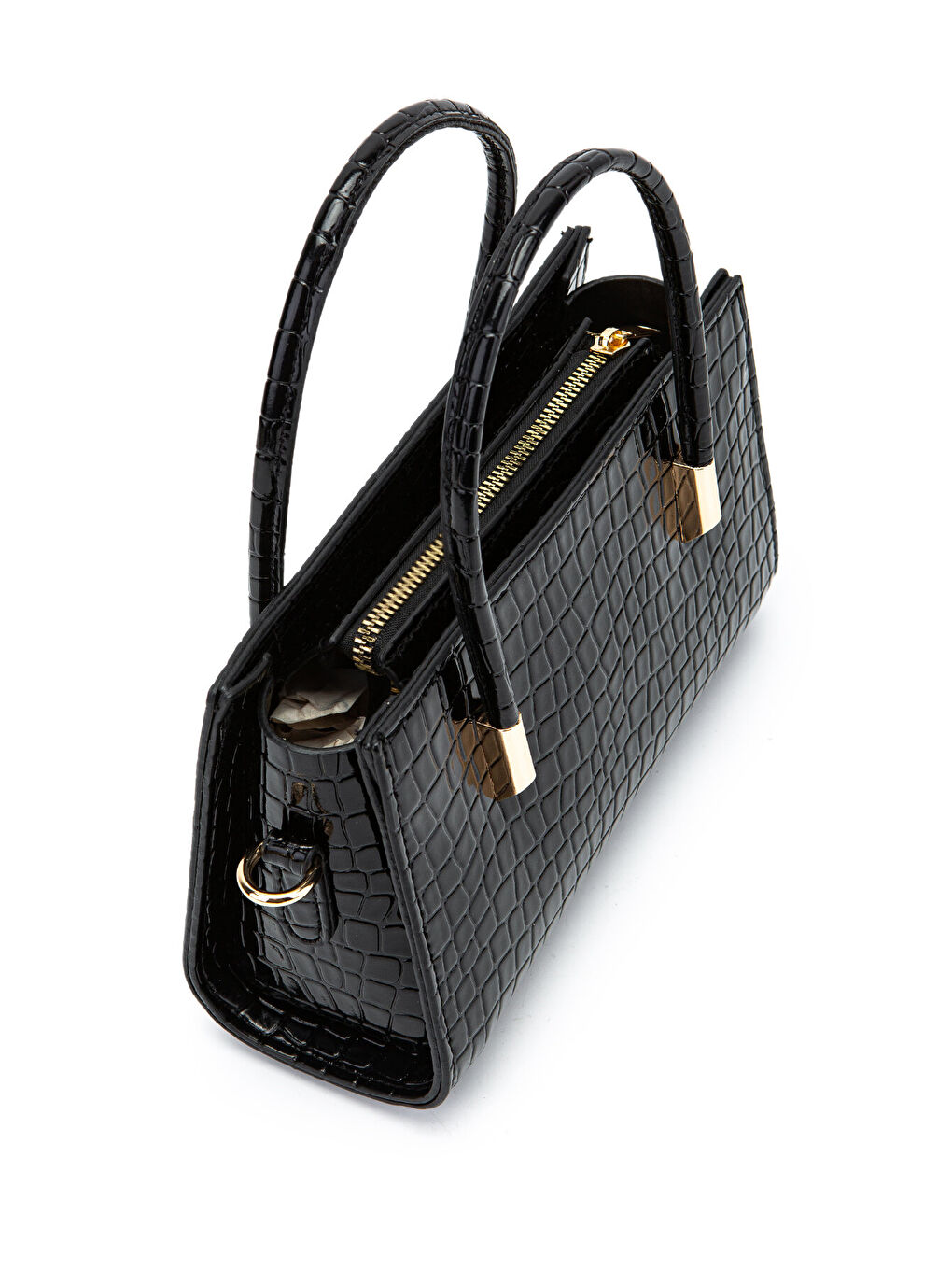 Gold Detay Sabit Askılı Kadın Çapraz Çanta Siena Siyah Croco-1