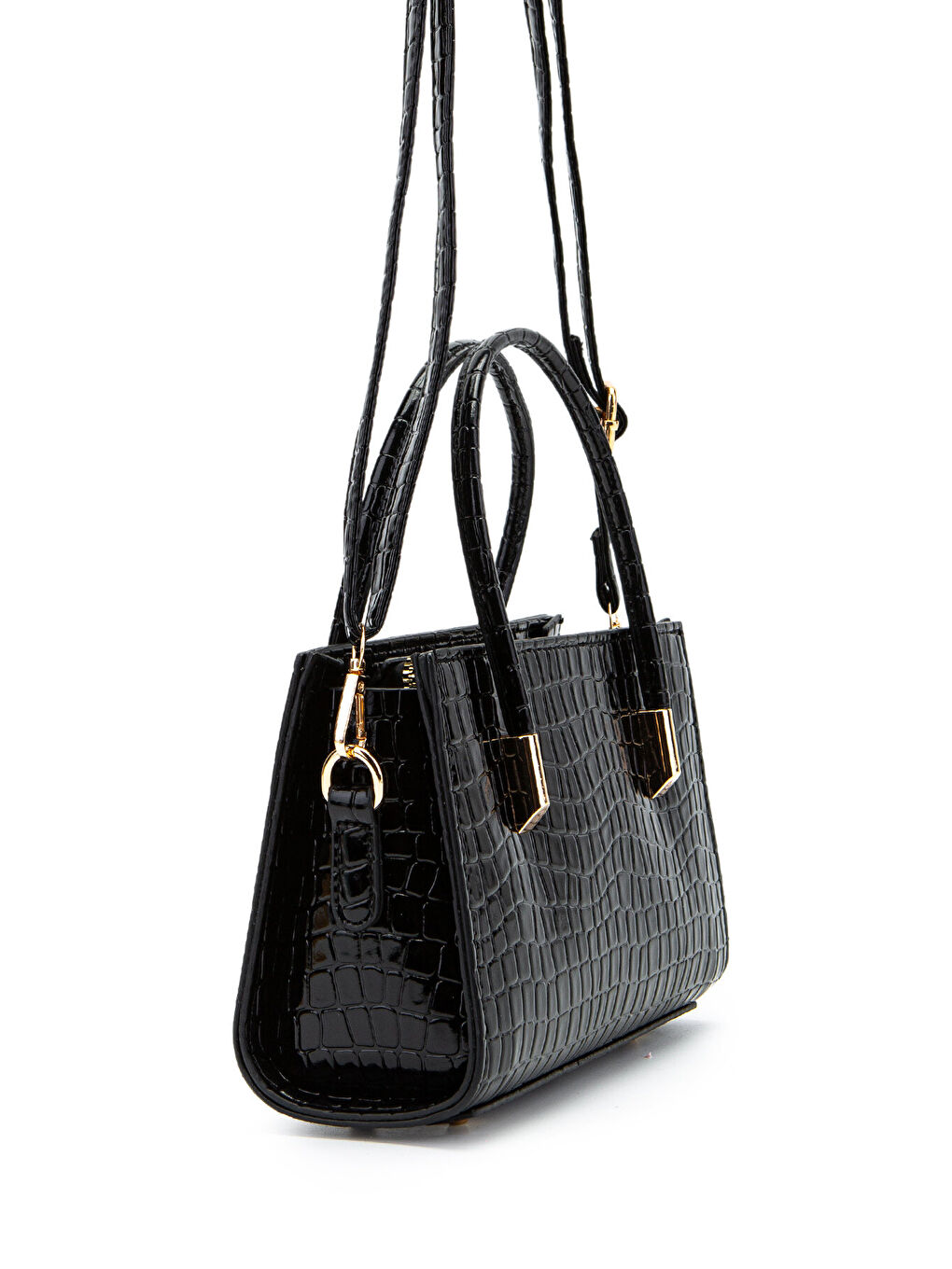 Gold Detay Sabit Askılı Kadın Çapraz Çanta Siena Siyah Croco-2