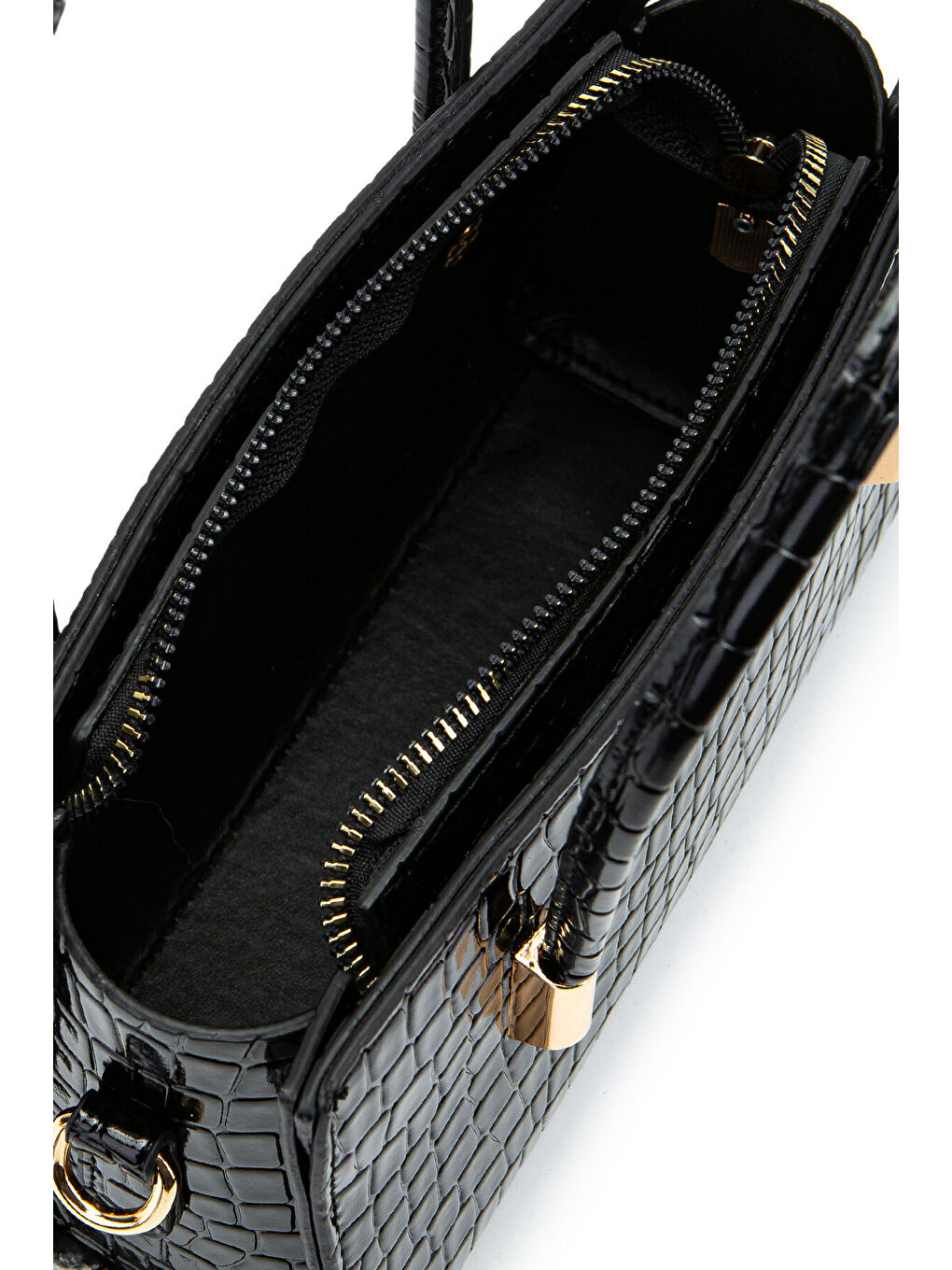 Gold Detay Sabit Askılı Kadın Çapraz Çanta Siena Siyah Croco-4