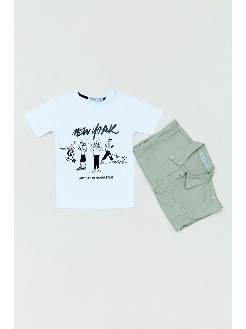 Turkuaz %100 Pamuk Baskılı i Cepli 2 Li Erkek Çocuk Takım-2