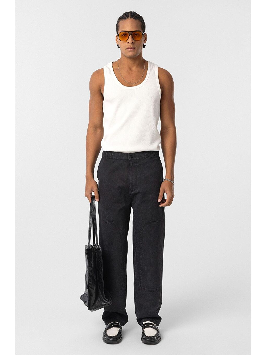 Yıkamalı Baggy Gabardin Erkek Pantolon Siyah